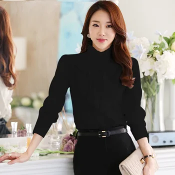 Alternative view of Fashion Ruffles Design Blouse Shirt Female Long Sleeve Stand Collar White Black Office Lady Work Formal Women Tops Autumn 2021
