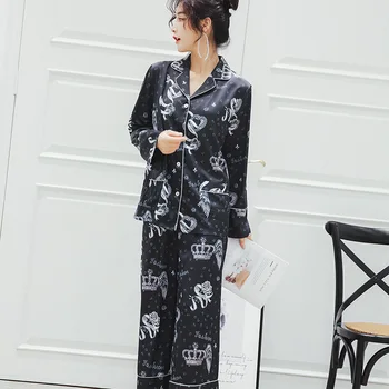 

Fiklyc New Pajamas Women Spring And Summer Thin Section Simulation Silk Long Sleeve Two-Piece Suit Home Service