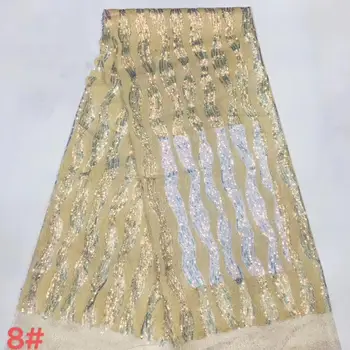 

2020 Gold Sequins Lace Fabric High Quality African Sequence Fabrics Lace for Wedding Party Nigerian Mesh Net Lace Fabric Sewing