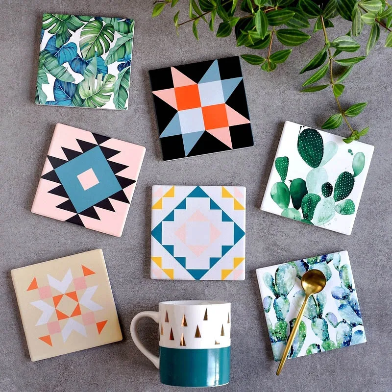 

Ceramic Coaster Pot Saucer Meal Mat Heat Insulation Coasters Nordic Style Small Brick Coaster Ceramic Tiles Mug Mat 1pcs