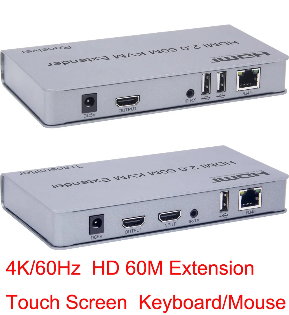 60 м 4 к 60 Гц HDMI 2,0 удлинитель KVM удлинитель от Cat 5e 6 RJ45 сетевой кабель TX RX поддержка сенсорный экран ТВ выход USB мышь клавиатура
