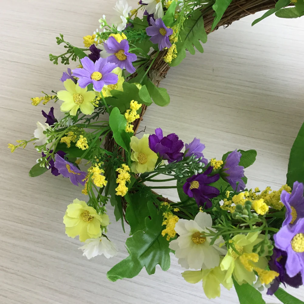 Artificial Silk Field Grass Daisy Wild Flower Wreath Christmas Garland Home Wall Window Hanging Garland Decoration