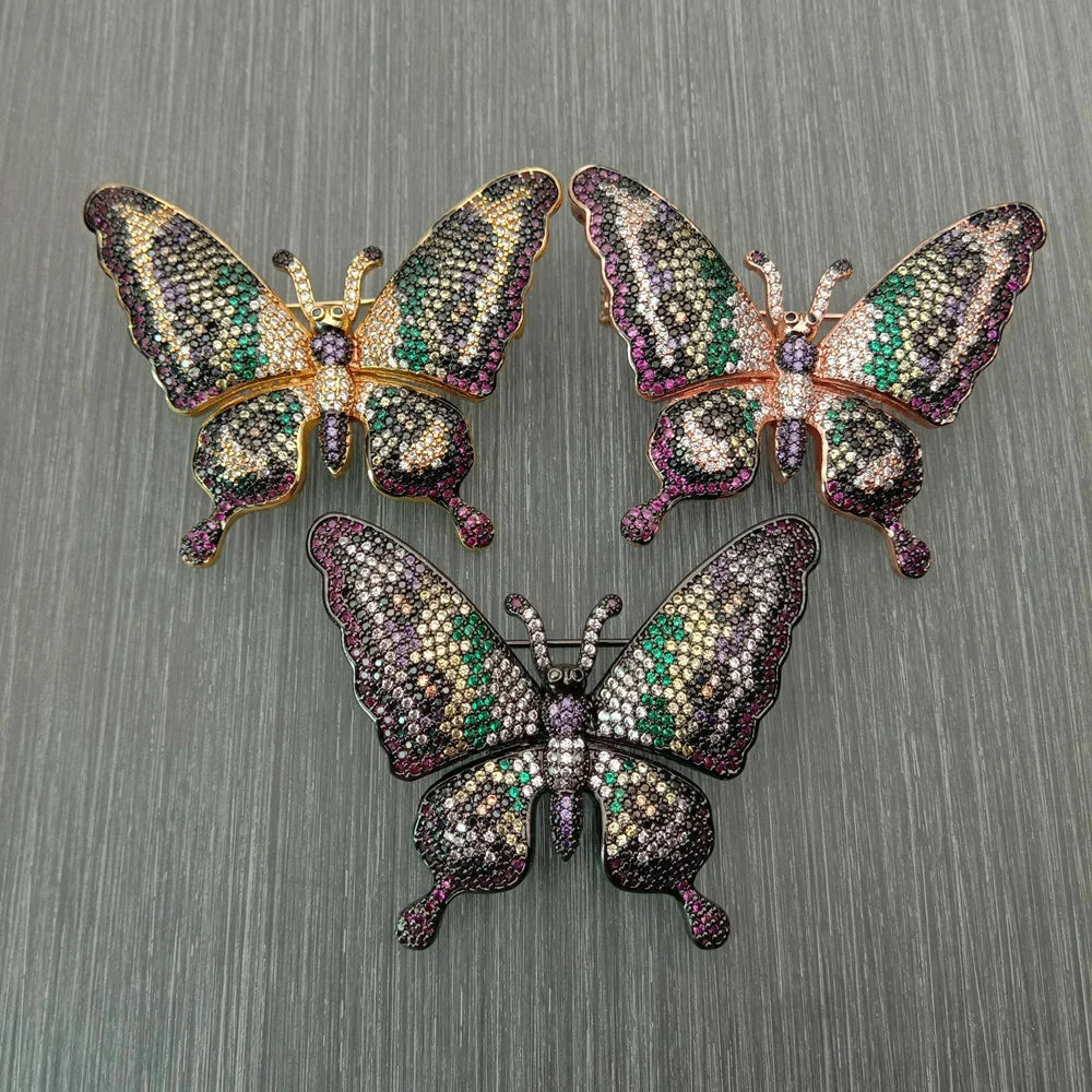 

butterfly brooch golden plated multi color CZ micro pave Brooch Pin Jewelry