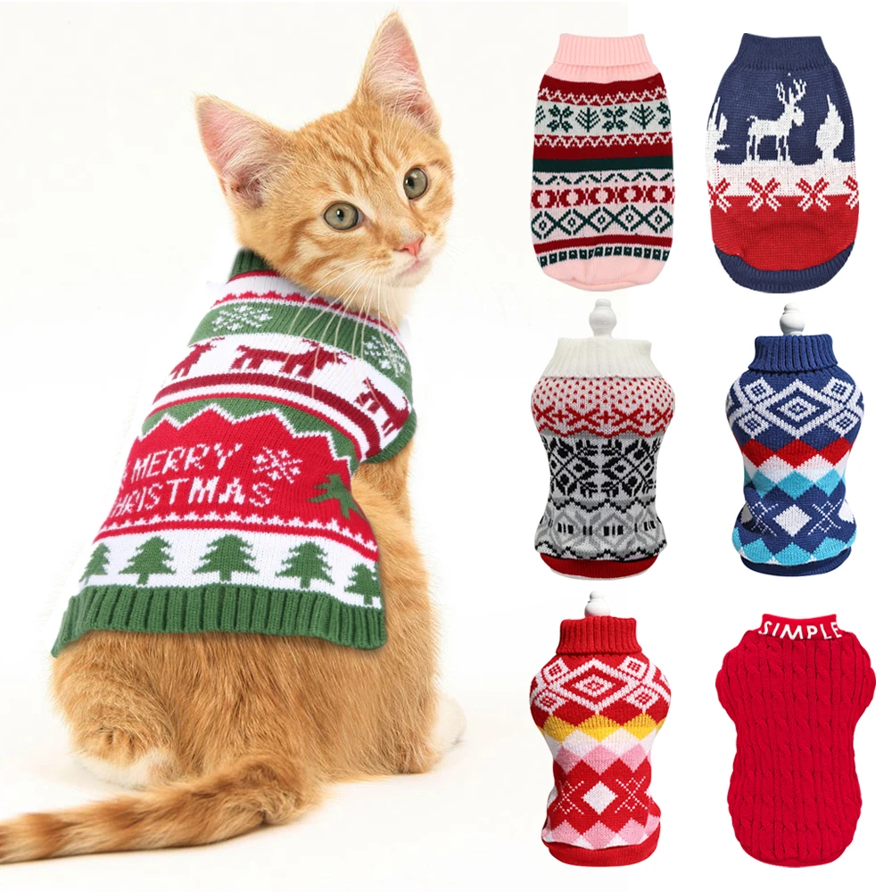 Animale Domestico Di Natale Gatto Maglione Di Inverno Vestiti Caldi Per Cani Di Piccola Taglia Media Gatti Cucciolo Gattino Vestito Lavorato A Maglia Vestiti Del Gatto Dei Bambini Del Costume Del Vestito Abbigliamento