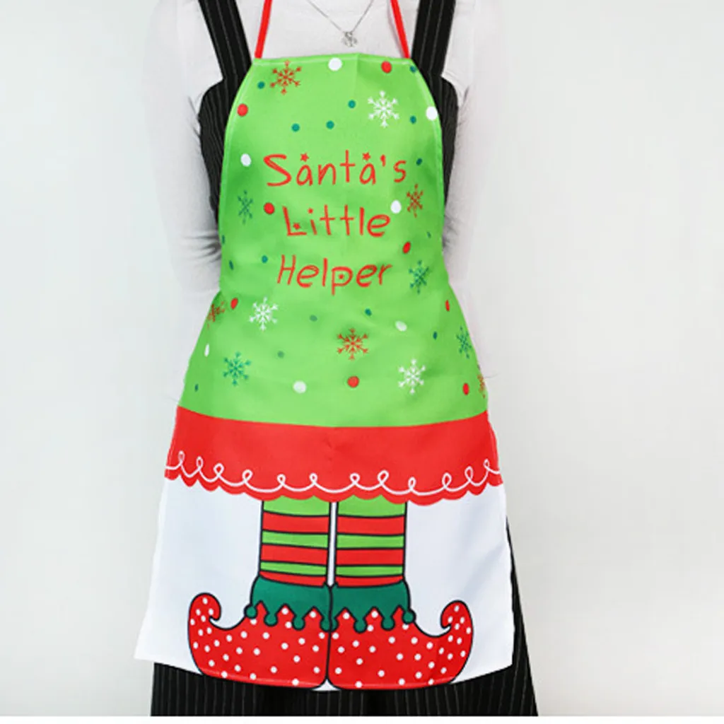 Waterproof Apron Men Women Waterproof Chef Wearable Printing Apron Cooking Kitchen Santa Elf Apron Christmas Decorations
