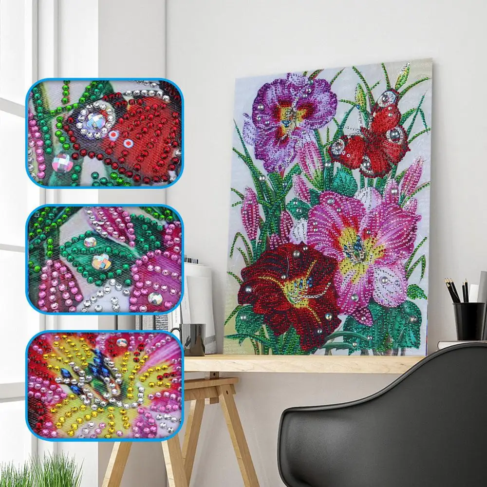 

Special Shaped Diamond Painting 5D Diamond Embroidery Cross Stitch New Butterfly Flowers Rhinestone Picture Mosaic Home Decor Q4