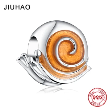 

Spring orange Enamel Snail beads 925 Sterling Silver womens accessories trendy 2018 Fit Original JIUHAO Charm Bracelet Jewelry