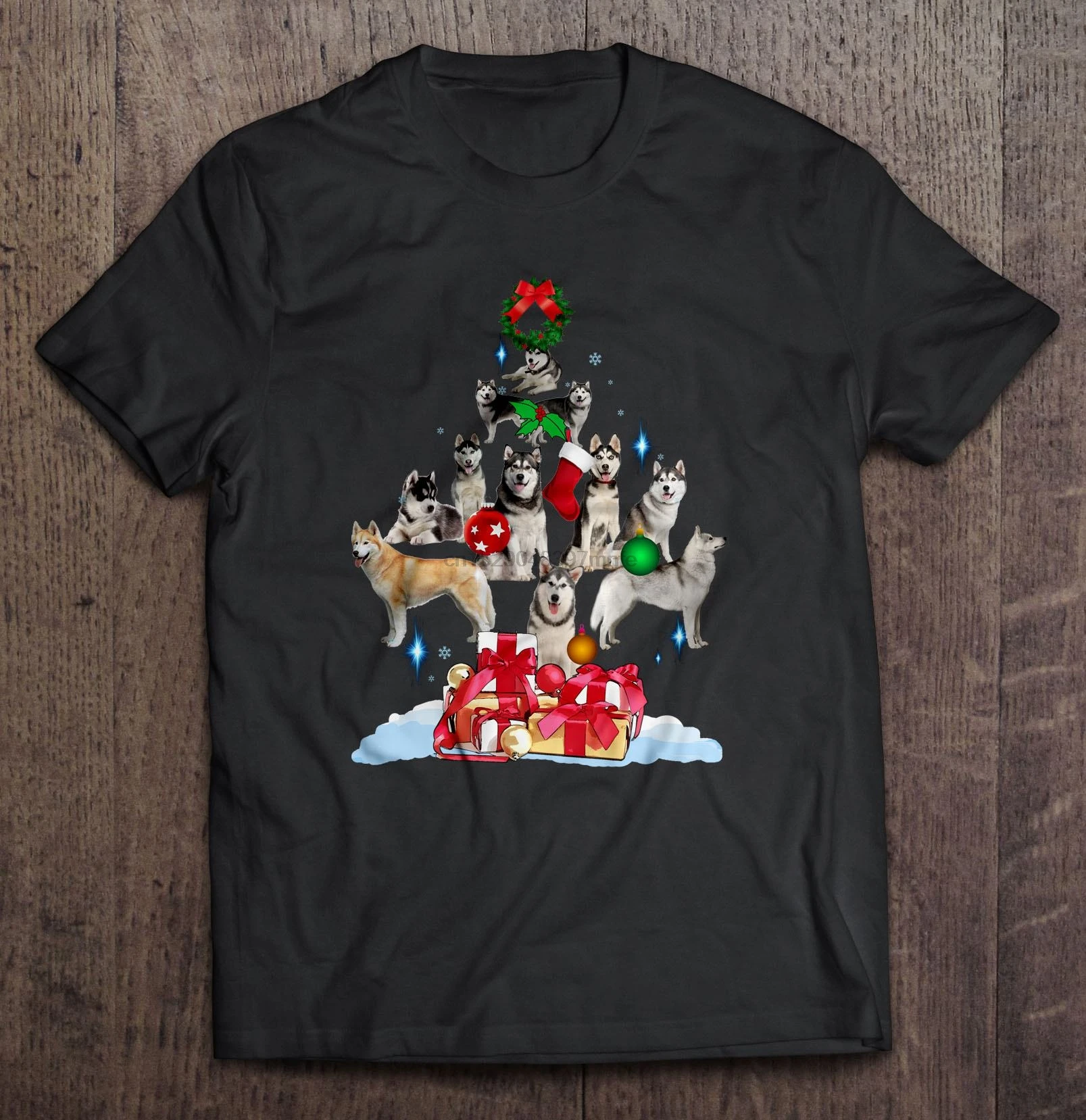 

Men T Shirt Siberian Husky Christmas Tree Women t-shirt
