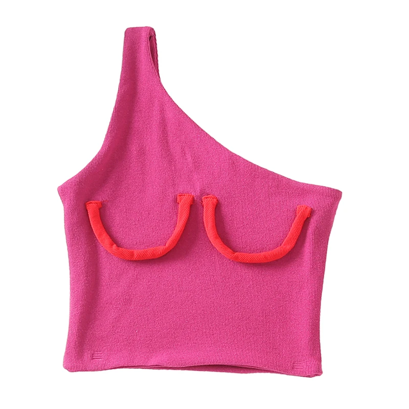 

One Shoulder Tank Sexy Summer Pink Women Crop Sleeveless Shirt Tank Tops Tops Mujer Verano 2019 Off Shoulder Top Pink Top HH50BX