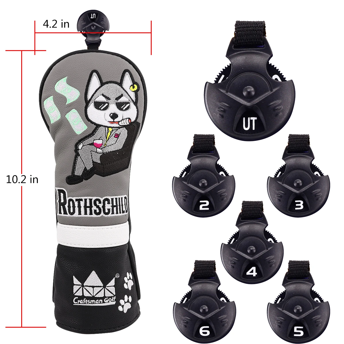 Чехол Craftsman Golf Head с рисунком собачки, для водителя, для фарватера, гибридный, из кожи, с номером
