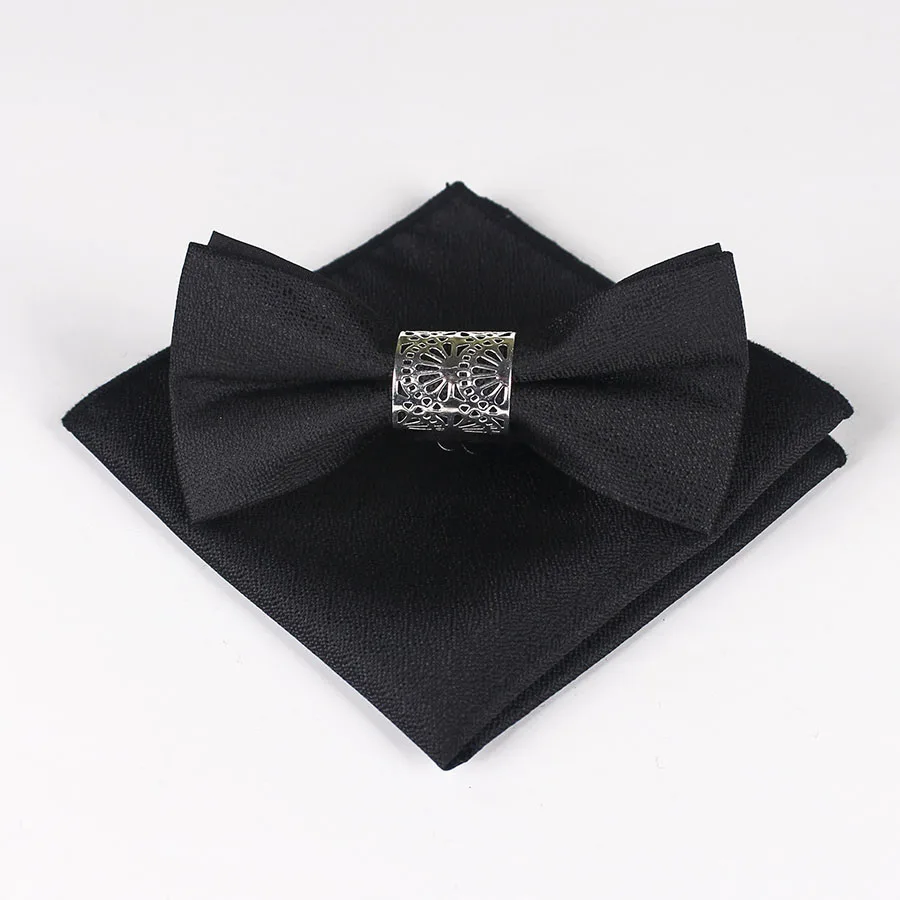Classic Silk Bow Ties for Men Butterfly Plain Bow Tie Pocket Square Set Blue Black Silver Gray Purple Burgundy Brown Bowtie