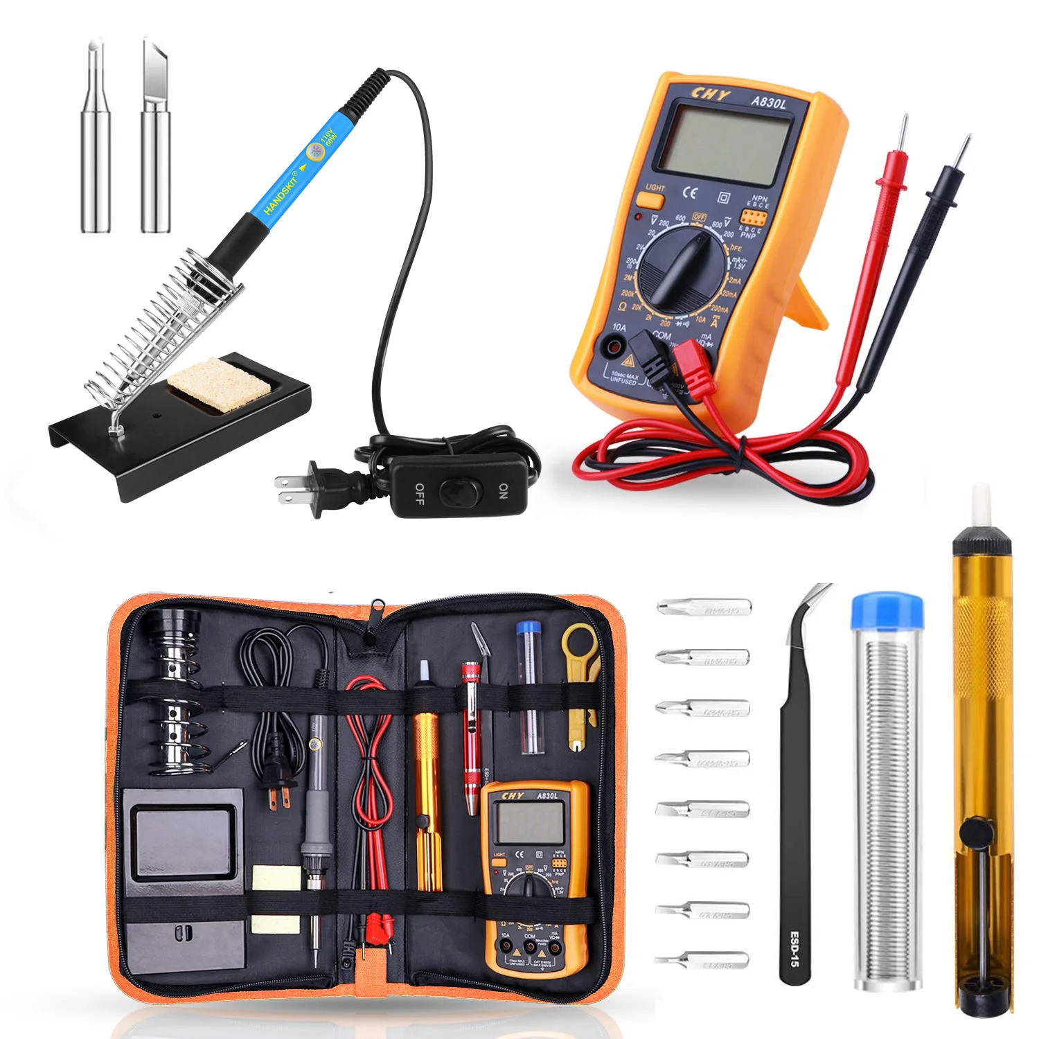 

Electric Soldering Iron Multimeter Set 60W Thermostat Soldering Iron Tin Solder Tool Kit Manual Welding Holder Soldering Pencil