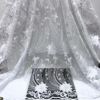 

2019 high quality French Nigerian sequins net lace,African tulle mesh sequence lace fabric for party dress 5yards/lot white