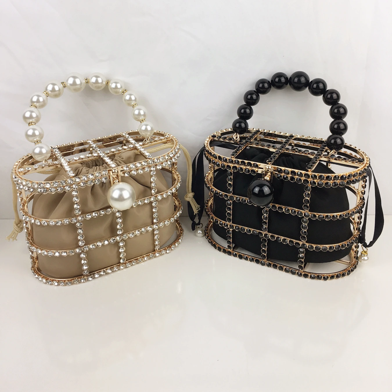 

Women Pearl Diamond Shoulder Handbag Basket Purse Designer Hollow Out Box Metallic Fashion Drop Shipping Evening Bag Socila Bag