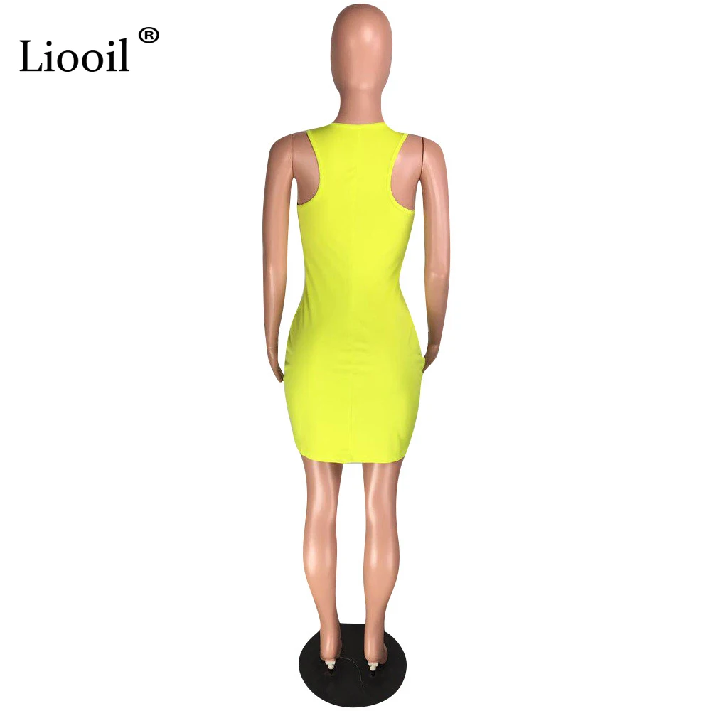 Liooil Mesh Tassel сексуальное облегающее мини-платье на бретелях Женская одежда для спортзала без рукавов неоновые оранжевые желтые вечерние облегающие платья