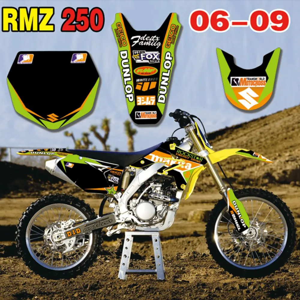

New Full Graphics Decals Stickers Custom Number Name Glossy Bright Stickers Waterproof for Suzuki RMZ250 2006-2009