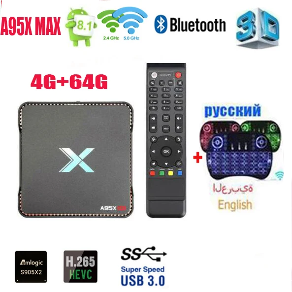 ТВ-приставка A95X MAX X2 Android 8,1 4 Гб 64 Гб Amlogic S905X2 2,4G и 5G Wifi BT4.2 1000M Smart tv приставка с Поддержкой записи видео приставка