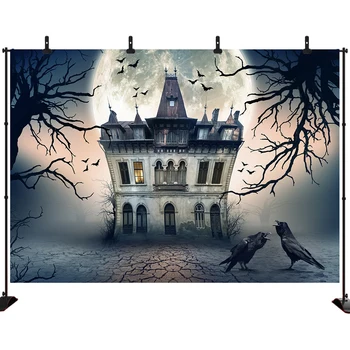 

Acejoker Halloween Backdrop for Party Banner Cartoon Dark Castle in Forest Crow PhotoShoot Photography Background