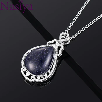 

NASIYA Fashion Pendant Necklace Large Pear Shape 13 * 18MM Labradorite Blue Sandstone Pendant Necklace Gift