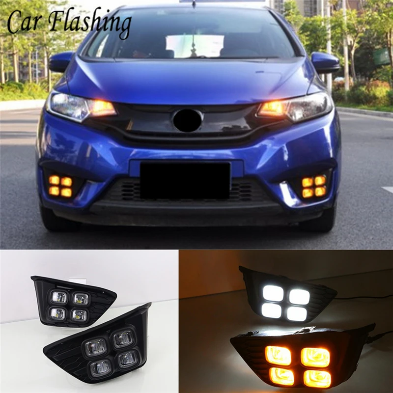 Автомобильный мигающий светодиодный дневные ходовые огни для Honda Jazz fit 2014 2015 2016 DRL