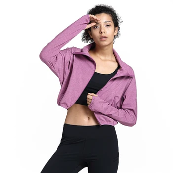 

Women Outdoor Running Jacket Skinny Female Gym Fitness Workout Yoga Sport Long Sleeve Shirt Short Coat Zipper Pocket veste femme