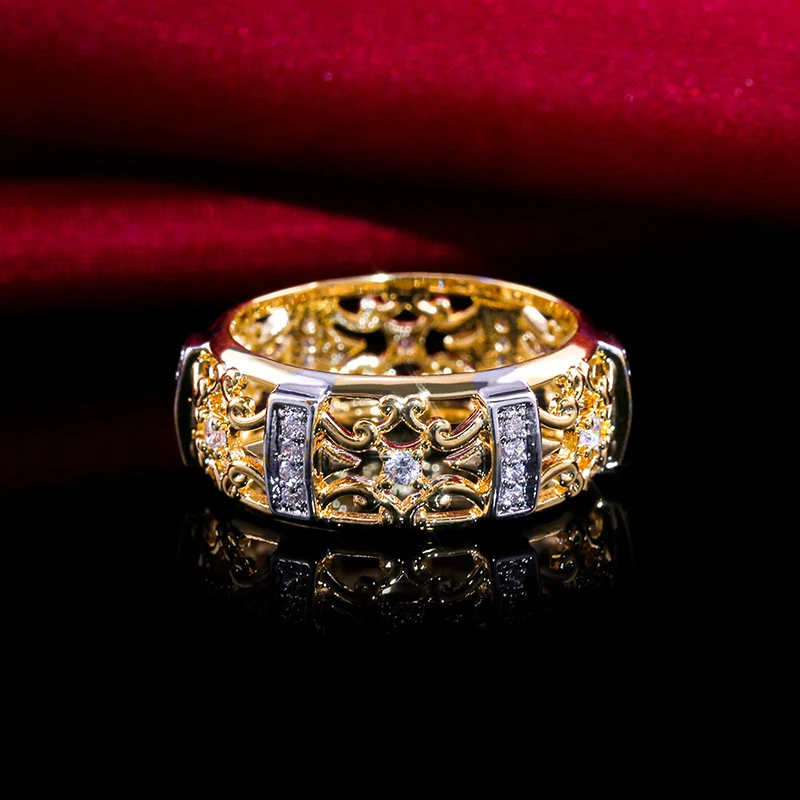 Винтажное кольцо с классическими фигурками цветов для мужчин золотого цвета в античном стиле, полые циркониевые ретро кольца на палец для женщин, ювелирные изделия O3P189