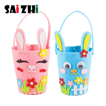 

Saizhi Easter Bunny Rabbit Basket Non-woven Eggs Basket DIY Toys Kindergarten Children EVA Crafts Hand Making Toys Gifts