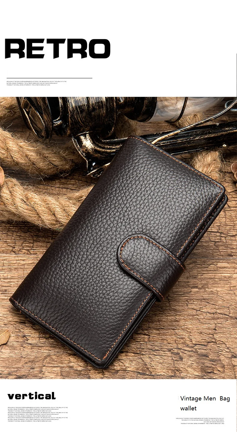 MVA Men Wallet Vintage Credit Card Bag Multislots Money Bag Genuine Leather Purse Male Long Wallets Leather Cash Pack