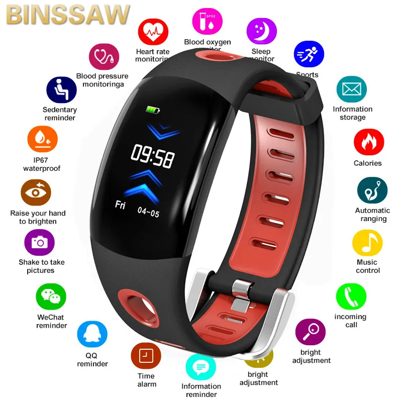 

Men's Smart BINSSAW Bracelets IP67 Waterproof Heart Rate monitor Wristband New Women Fitness Tracker Sports Smart Wrist Watch