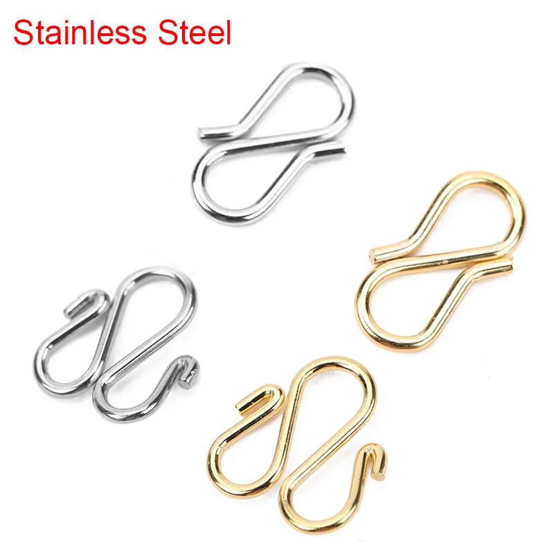 20pcs/lot Stainless Steel W S Shape Clasps Hooks Gold Color End Clasps