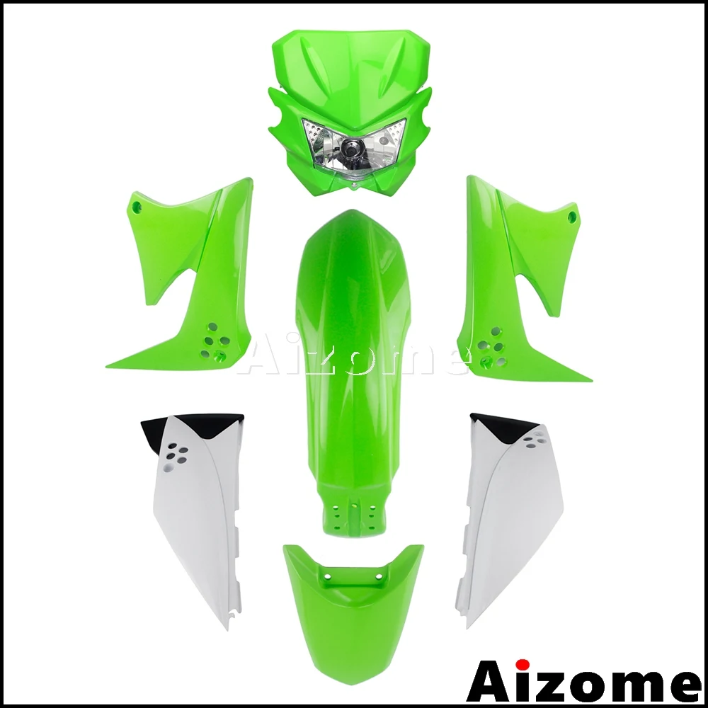 Комплект обтекателей зеленого цвета для грязного велосипеда KAWASAKI KLX 150, комплект обтекателей для мотокросса, передняя и задняя боковая крышка, крыло, маска на фару, комплект
