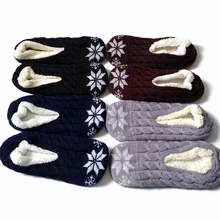 Мужская плюшевая домашняя обувь; домашние носки-тапочки со снежинками; вязаные зимние теплые мягкие тапочки на плоской подошве