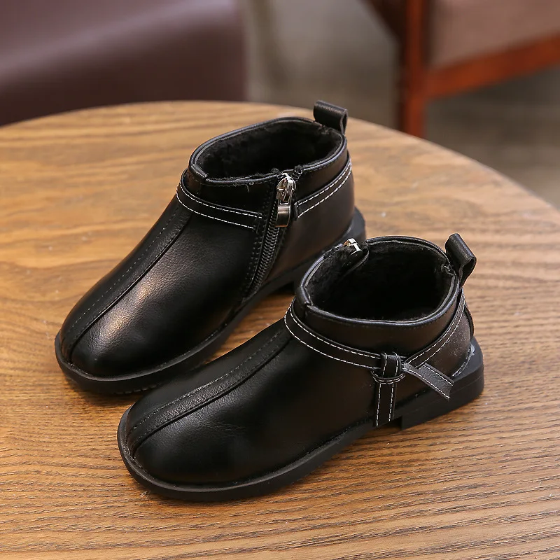 

New Baby Girls Winter Zip Ankle Boots Kids White Fur Fashion Shoes Children Soft Non-slip Princess Warm Boots Size 26-36