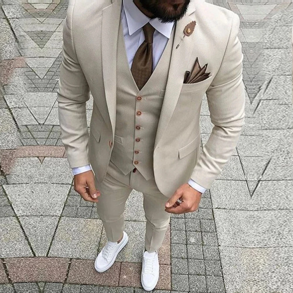 Ropa De Hombre beige Mens Suit Jacket For Wedding Formal Business 3 pieces  Slim Fit Smoking men suits Blazer masculino 2021|Suits| - AliExpress