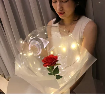 

1 Rose Bouquet Transparent Bobo Ball Valentines Day Gift Birthday Party Wedding Decor LED Luminous Balloon