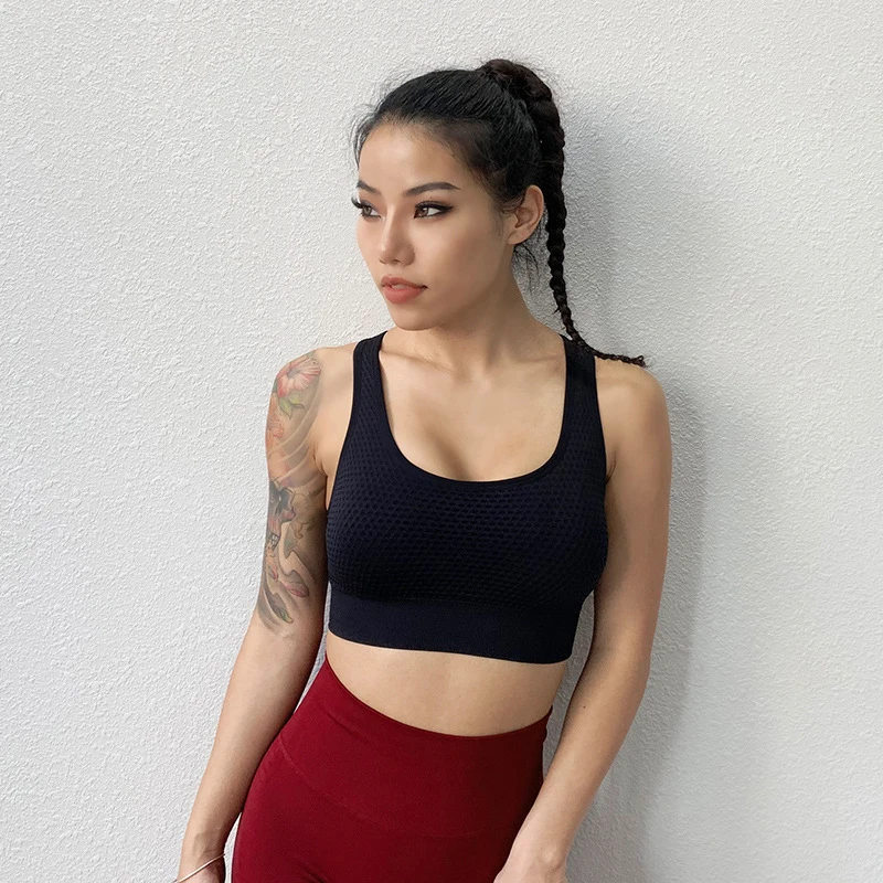 Women Shockproof Gathered Breathable Sports Underwear Running Workout Beauty Back Yoga Bra Fintess Gym Push UP Exercise Tops