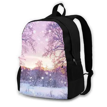 

Laptop Backpack Women Canvas Backpack School Teenagers Casual Travel Winter Landscape With Forest Trees And Sunrise Bags