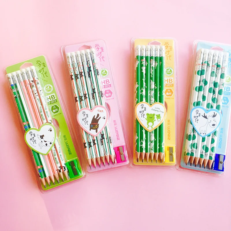 48pcsKawaiiWoodPencilSetCuteCartoonAnimalPencilsWithErasers