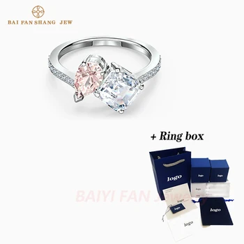 

2020 Fashion SWA New ATTRACT SOUL Ring Pink Water Drop A Square Decoration Crystal Female Romantic Generous Engagement Ring Gift