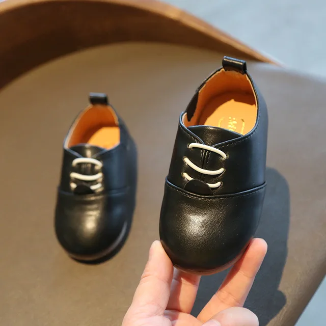 2021 New Spring Children Casual Shoes White Dress Shoes Girls Boys Soft Bottom Black Brown Kids Leather Shoes Slip On E02133 black