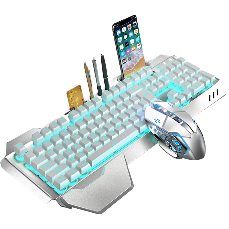 

Gaming Keyboard Mouse Set Chargable Wireless Keyboard with Colorful Lights Mouse with 4 Adjustable DPI JLRJ88