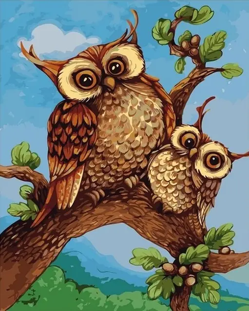 幸運フクロウ「オリジナルイラスト絵画」2L判サイズ