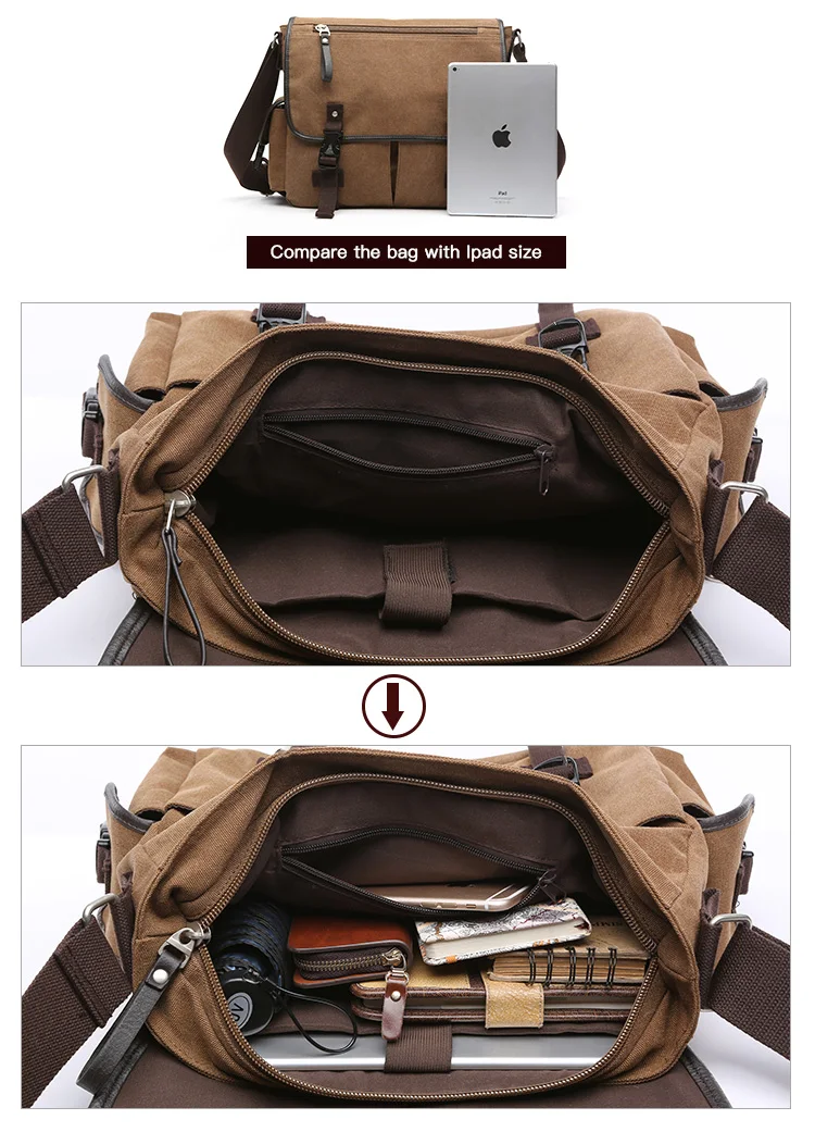 Recreational canvas Student wind custom shoulder laptop messenger bag
