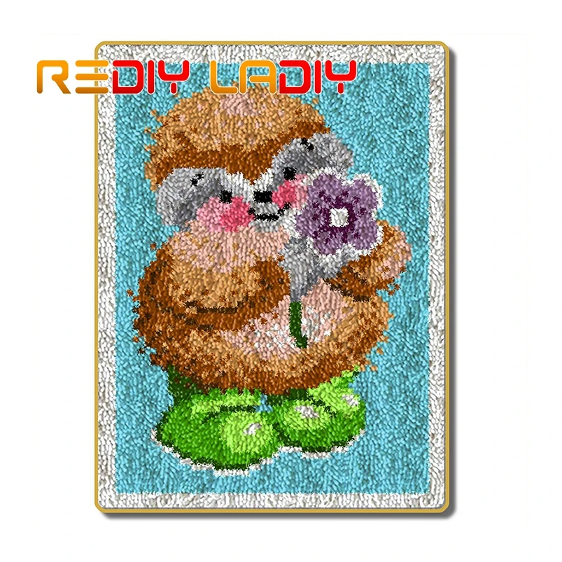 Latch Hook Kits Make Your Own Rug Cartoon Hedgehog Crocheting Cushion DIY Carpet Rug Acrylic Yarn Printed Canvas Hobby& Crafts