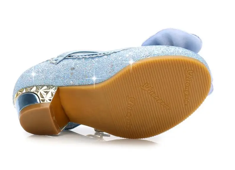 Детские кожаные сандалии Эльзы на высоком каблуке летняя обувь принцессы Анны