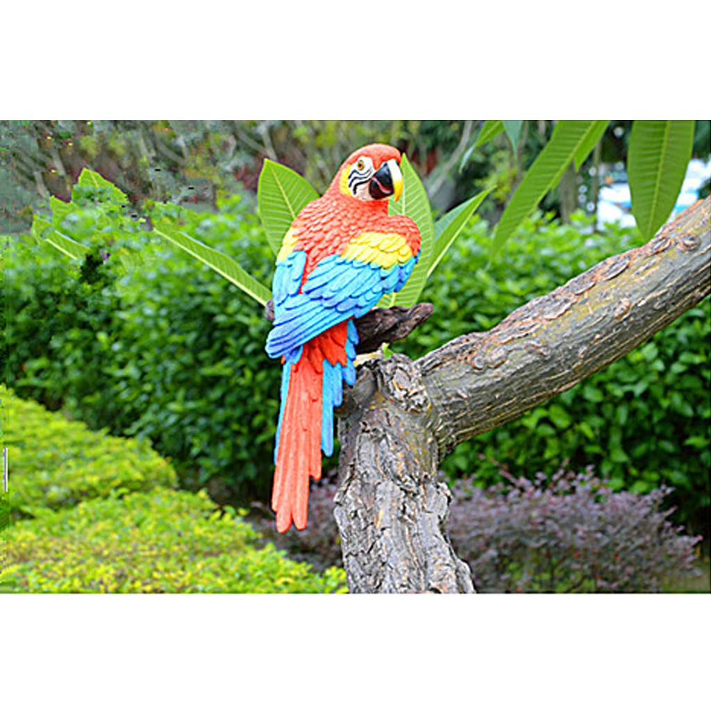 Parrot Statue Sculpture Standing on branches for Patio Garden Lawn and Nature Lovers Tropical Bird Collectors Gift