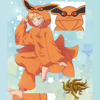 

Anime Naruto Uzumaki Naruto Cosplay Costumes Kurama Pajamas kyuubi Tail Jumpsuits Sleepwear Zipper Flannel Pyjamas Bathrobe New