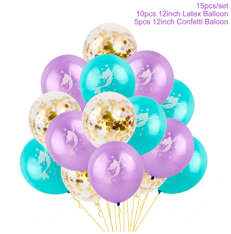 15pc Balloon set Huiran Русалка фоторамка Русалка День Рождения Декор под морем вечерние украшения Русалочка предметы для вечеринки, сувениры для детей - Цвет: 15pc Balloon set