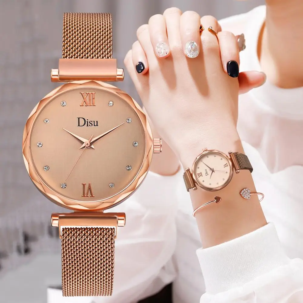 

Luxury Full Rose Gold Women Watches relogio feminino Fashion Diamond Ladies Dress Wristwatches Magnet Waterproof Clock Gift 2019