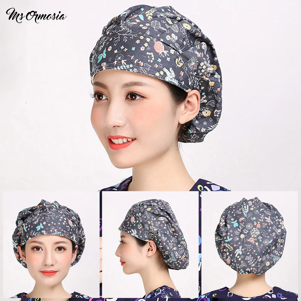 

new unisex cotton cartoon breathable printed hat adjustable frosted cap beauty salon working cap laboratory pet shop fluffy cap